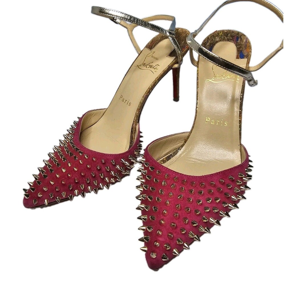 Christian Louboutin Heel Pumps Mule Sandal Studs EU:37 US:7 Hot Pink Suede